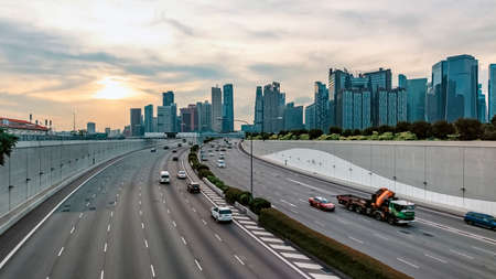 Business district in Singapore at sunsetのeditorial素材