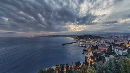 The city of Nice at sunset on the French Rivieraの写真素材
