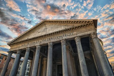 Facade of the famous monument in Rome: the Pantheonの写真素材