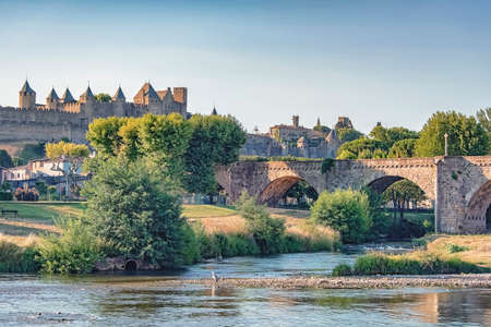 View of the medieval old town of Carcassonne in Franceのeditorial素材