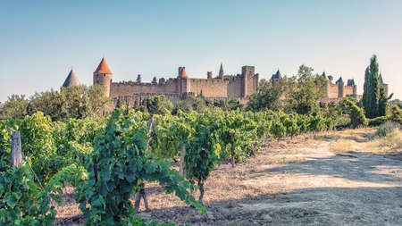 View of the medieval old town of Carcassonne in Franceのeditorial素材