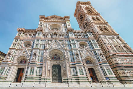 Facade of The Basilica of Saint Mary of the Flowe in Florence, Italyの写真素材