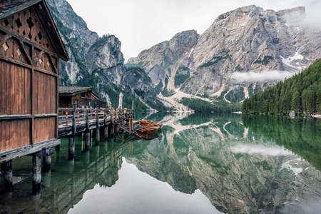 Lago di Braies - Pragser Wildsee, South Tyrol, Italyの写真素材
