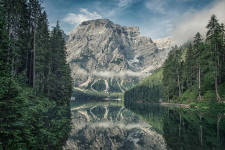 Lago di Braies - Pragser Wildsee, South Tyrol, Italyの写真素材