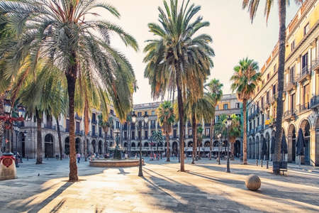Placa Reial in Barcelona city in daytime, Spainのeditorial素材