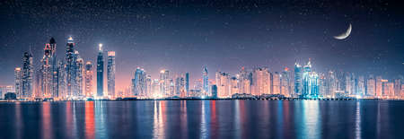 Dubai Marina at night, UAEの写真素材