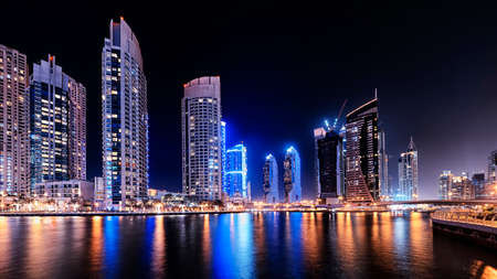 Dubai Marina at night, UAEの写真素材