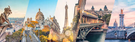 Paris famous landmarks collageの写真素材