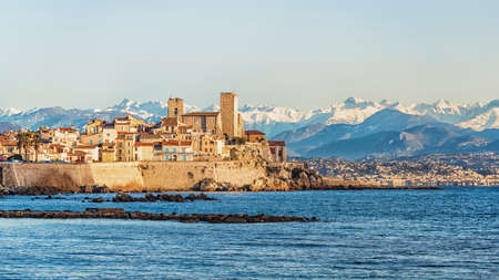The coastline on the French Riviera in Antibesの写真素材
