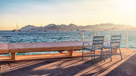 Seascape viewed from the Croisette boulevard in Cannesの写真素材