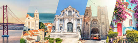 Lisbon City, famous landmarks collageの写真素材