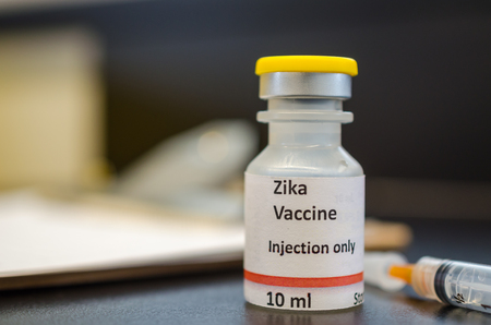 Hypothetical zika vaccine vial. The label is created for photography purpose onlyの写真素材