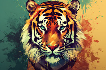 tiger art illustration grunge color background. tiger vector illustration.の素材