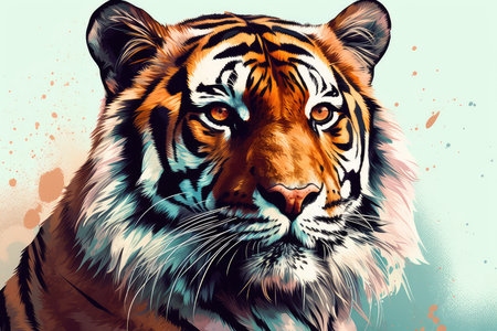 Tiger head art illustration grunge painting. Abstract animal background.の素材