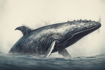 Humpback whale in the ocean. 3D illustration. Toned.の素材
