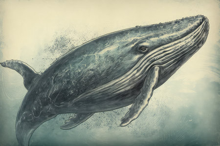 Humpback whale in water. 3d illustration. Toned.の素材