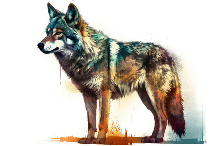 Illustration of a wolf in watercolor style, digital painting.の素材