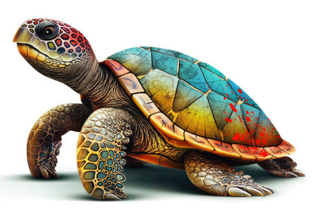 Turtle isolated on white background. 3d render. Illustration.の素材