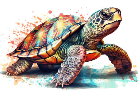 Turtle isolated on white background. Hand drawn watercolor illustration.の素材