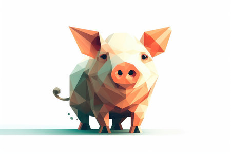 Low poly pig isolated on white background. Polygonal vector illustration.の素材