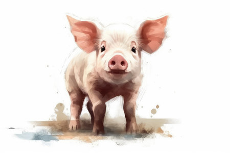 Pig isolated on a white background. Illustration. Digital painting.の素材