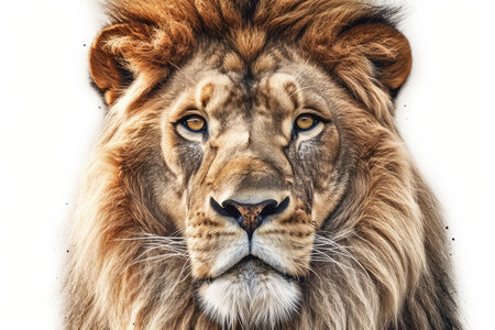 Portrait of a lion on a white background, close-upの素材