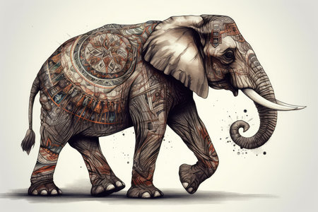 Elephant with ornamental pattern on his body. Vector illustration.の素材