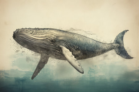 Humpback whale with grunge background. 3D illustration.の素材
