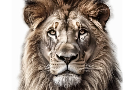 Portrait of a lion on a white background. Studio shot.の素材