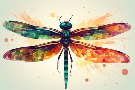 Dragonfly isolated on white background with colorful splashes. Vector illustration.の素材