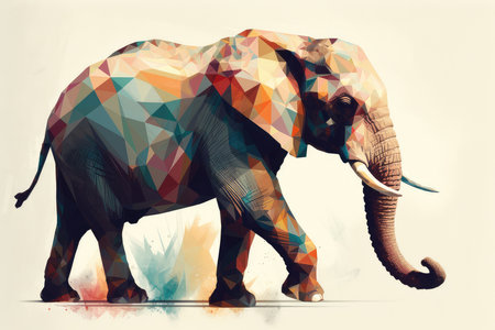 African elephant in low poly style. Multicolor geometric background.の素材