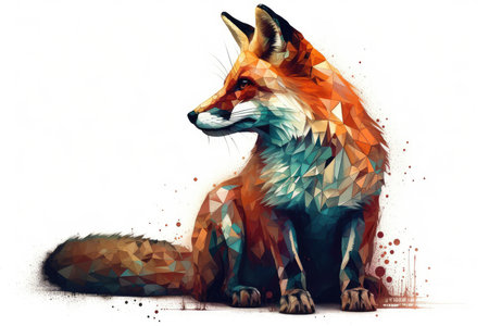 Watercolor painting of a red fox on white background. Vector illustration.の素材