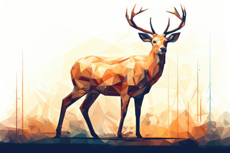 deer with antlers on a background of mountains. vector illustrationの素材