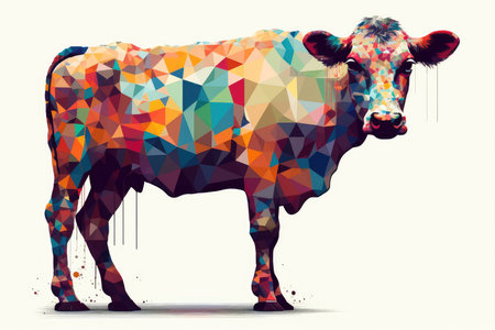 Low poly cow illustration. Geometric low poly style cow vector illustration.の素材