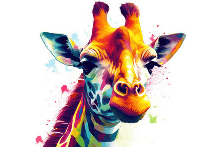 Giraffe head with colorful spots and splashes. Vector illustration.の素材