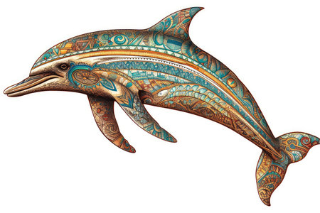 Dolphin with ornament on a white background. 3d illustration.の素材