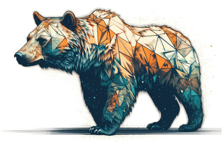 Grizzly bear with polygonal background. Vector illustration.の素材
