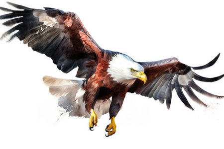 Eagle isolated on white background. 3D illustration. Digital painting.の素材