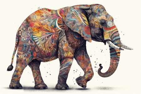 Elephant with colorful mandala. Hand drawn illustration for your designの素材
