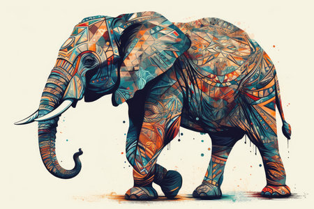 Elephant with abstract pattern on the body. Colorful illustration.の素材