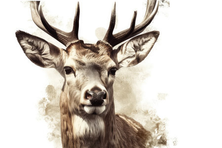 Portrait of a deer with big antlers. Digital painting.の素材