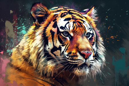 tiger art illustration grunge painting color background with space for textの素材