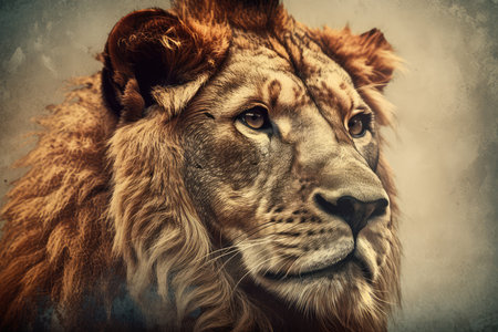 Portrait of a lion in grunge style. Vintage effect.の素材