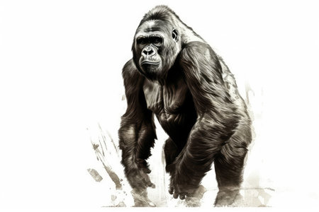 Gorilla - black and white illustration. Isolated on white backgroundの素材