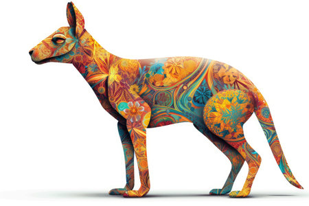 Kangaroo with floral ornament on white background. Vector illustration.の素材