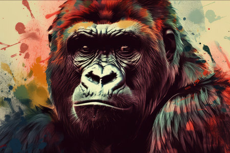 Gorilla on colorful background. Grunge effect. Illustration.の素材