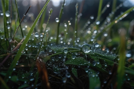 Raindrops on the grass in the morning. Selective focus.の素材