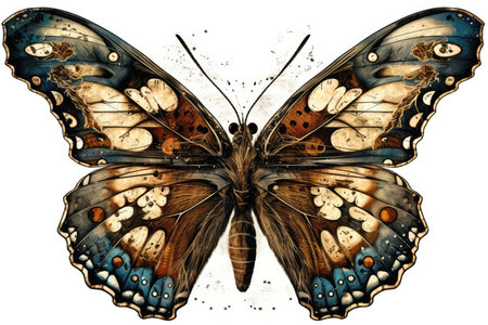 Butterfly on a white background. 3d rendering. Computer digital drawing.の素材