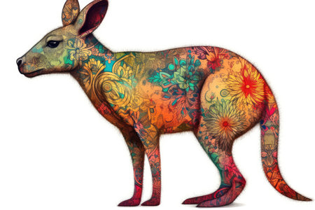 Kangaroo with colorful mandala. Hand-drawn illustration.の素材