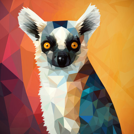 Low poly lemur vector illustration. Polygonal geometric background.の素材